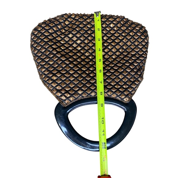 Vintage Black Beaded Sequin Evening Bag Top Handle Party Purse - Picture 10 of 10